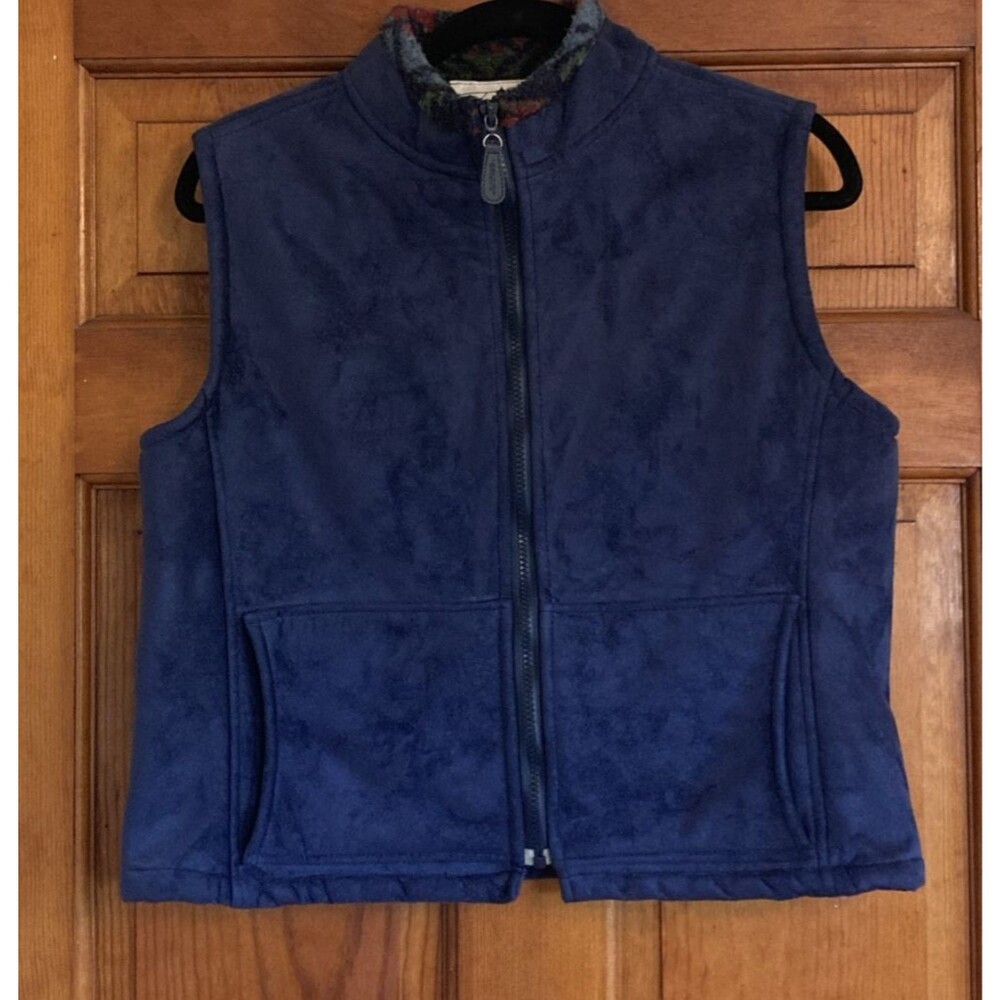 Tasha Polizzi Womens M Blue Suede Fleece Lined Sleeveless Full Zip Vest Texas